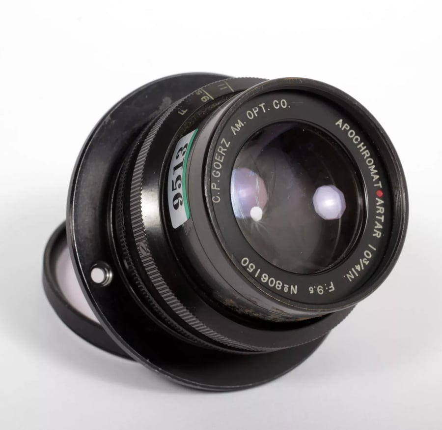Image of Goerz Apo Artar red dot 270mm (10 3/4") F9.5 coated Lens in barrel #9513