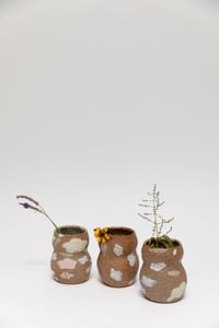 Image 1 of Gourd Vase - Pastel Flowers on Sandy Clay