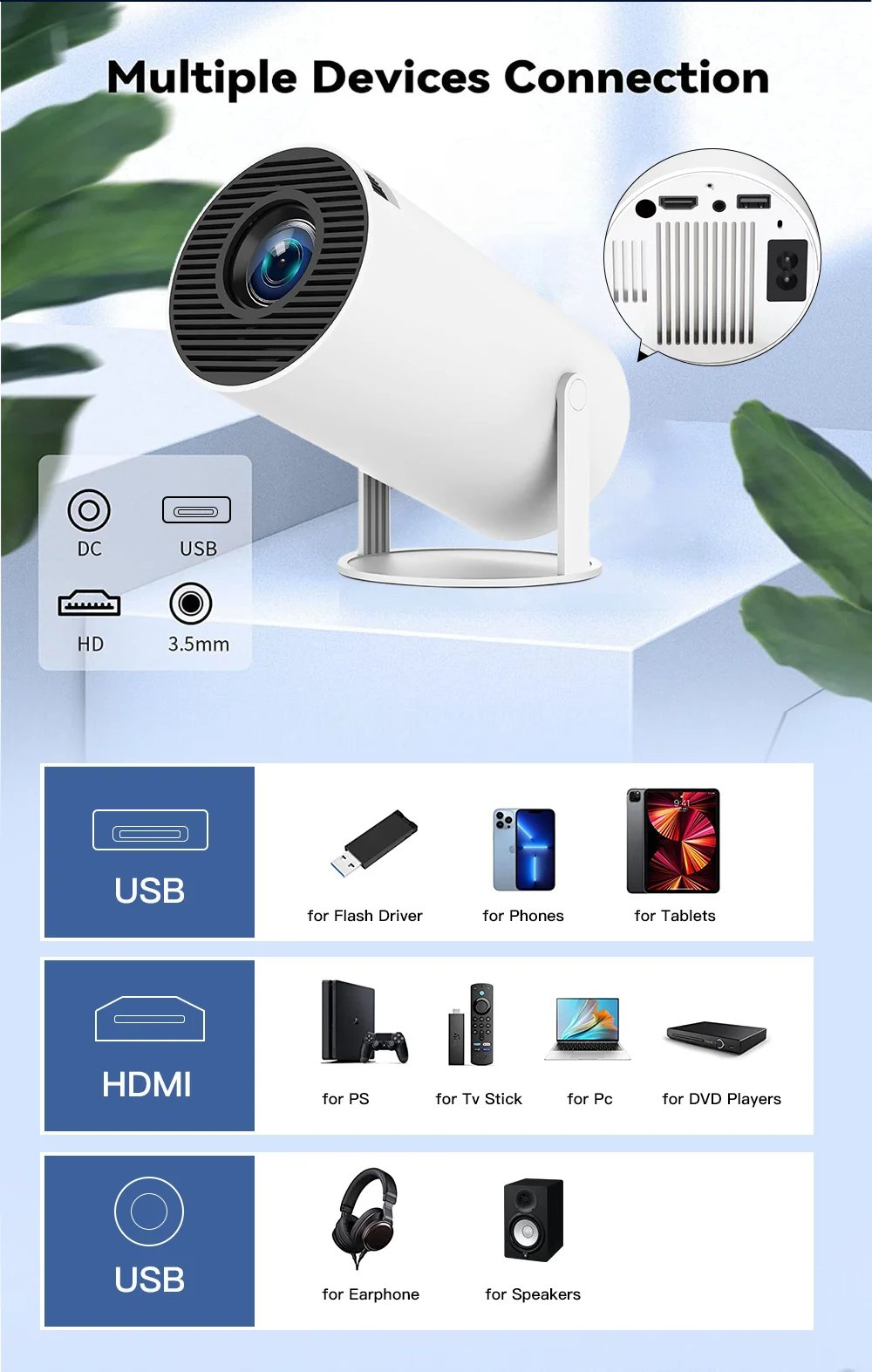 MSL PRO Mini Projector LYNCAST 4K 180 'rotation HD Android 11 WiFi6 BT5.0 260ANSI 1080P Cinema Out