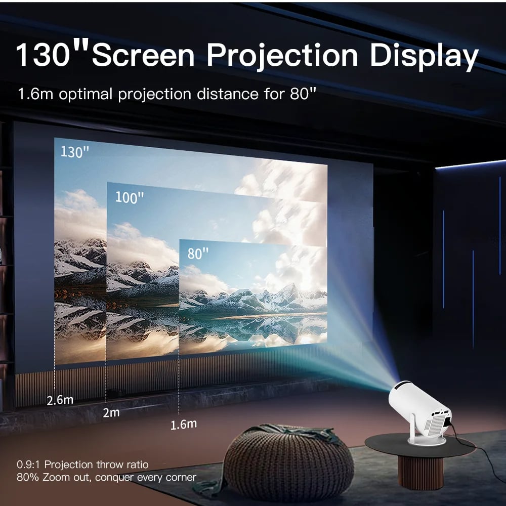 MSL PRO Mini Projector LYNCAST 4K 180 'rotation HD Android 11 WiFi6 BT5.0 260ANSI 1080P Cinema Out