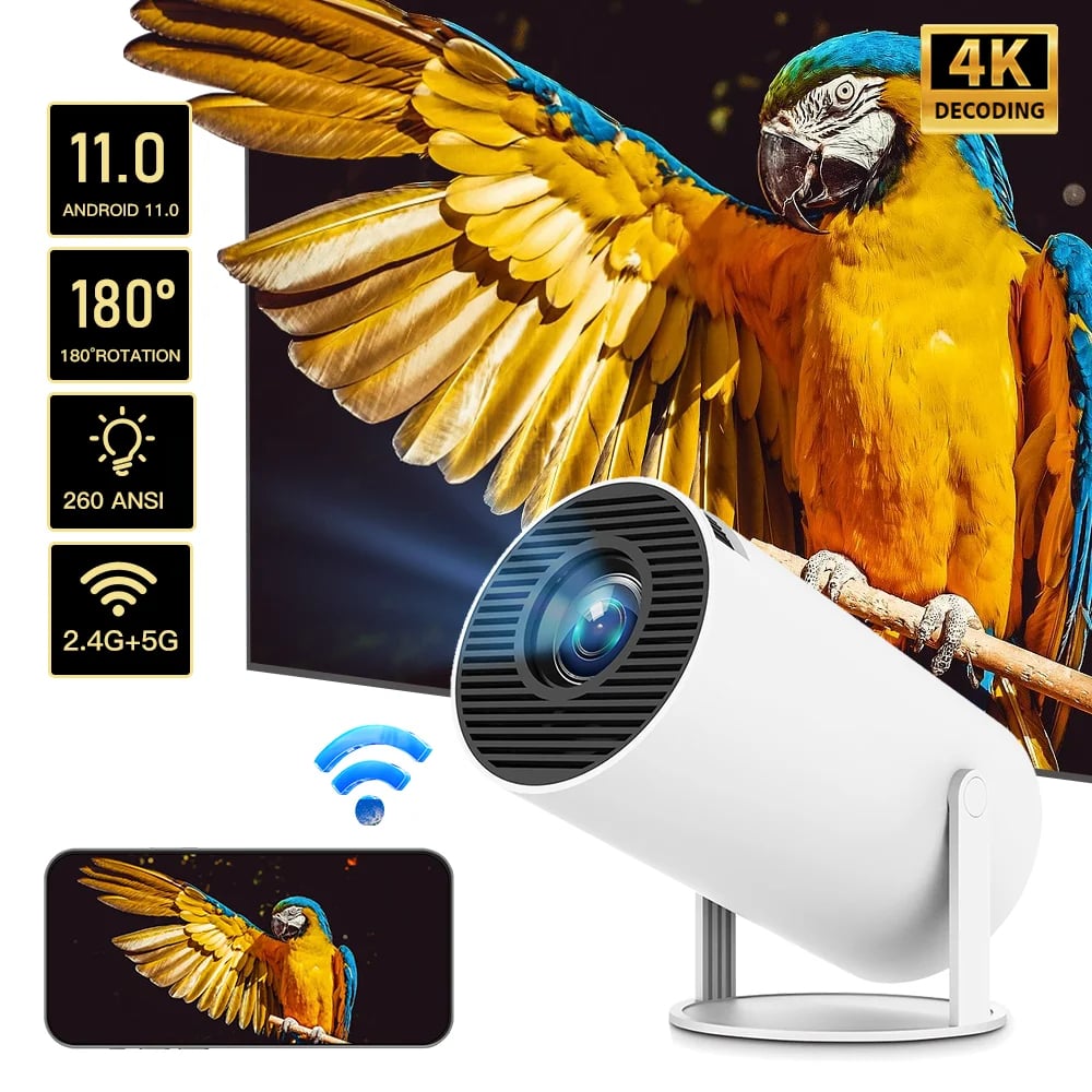 MSL PRO Mini Projector LYNCAST 4K 180 'rotation HD Android 11 WiFi6 BT5.0 260ANSI 1080P Cinema Out
