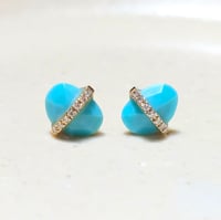 Image 1 of 14k Gold Turquoise and Diamond Stud Earrings