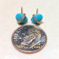 Image 2 of 14k Gold Turquoise and Diamond Stud Earrings