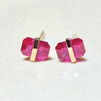 Image 1 of 14k Gold Emerald-cut Ruby Stud Earrings