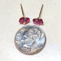 Image 2 of 14k Gold Emerald-cut Ruby Stud Earrings