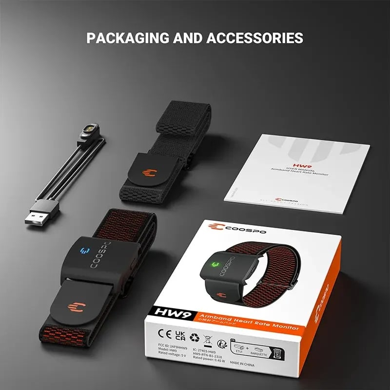 COOSPO HW9 Armband Heart Rate Monitor - HR Zones, Calories, BLE5.0, ANT+