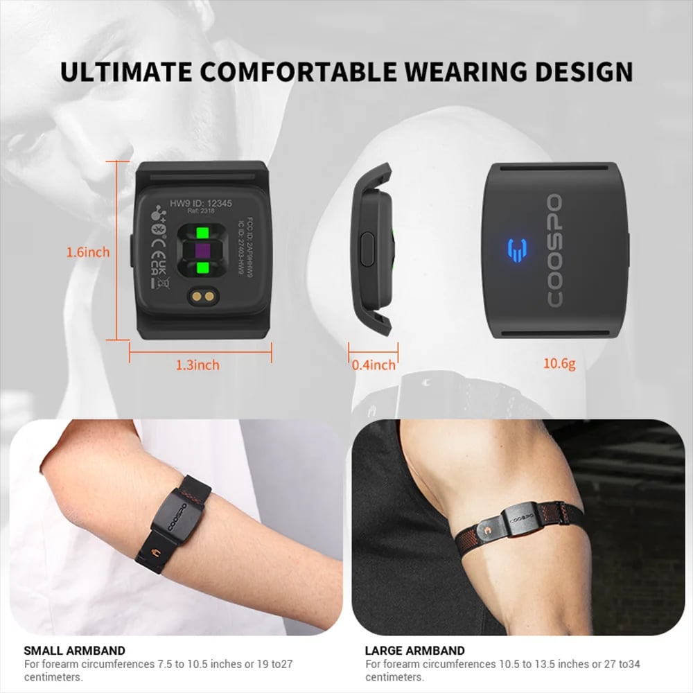 COOSPO HW9 Armband Heart Rate Monitor - HR Zones, Calories, BLE5.0, ANT+