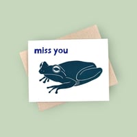 Miss You Frog Linocut Card