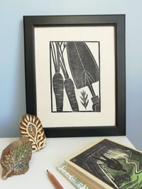 Image 2 of Carrots and Trowel Original Linocut