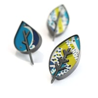 Image 1 of Lapel Leaf Pins - blues & yellows