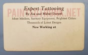 Image of original antique joe & mabel darpel texas tattooing tattoo flash biz card 2x4