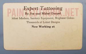 Image of original antique joe & mabel darpel texas tattooing tattoo flash biz card 2x4