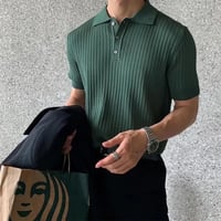 Summer retro knit lapel striped polo shirt