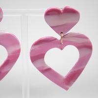 Image 2 of Pink Marbled Cut Out Heart Earrings