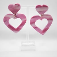 Image 1 of Pink Marbled Cut Out Heart Earrings