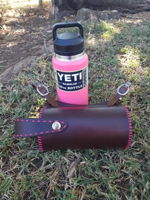 Image of Leather Yeti Bottle Holder with Tropical Pink 36oz Yeti