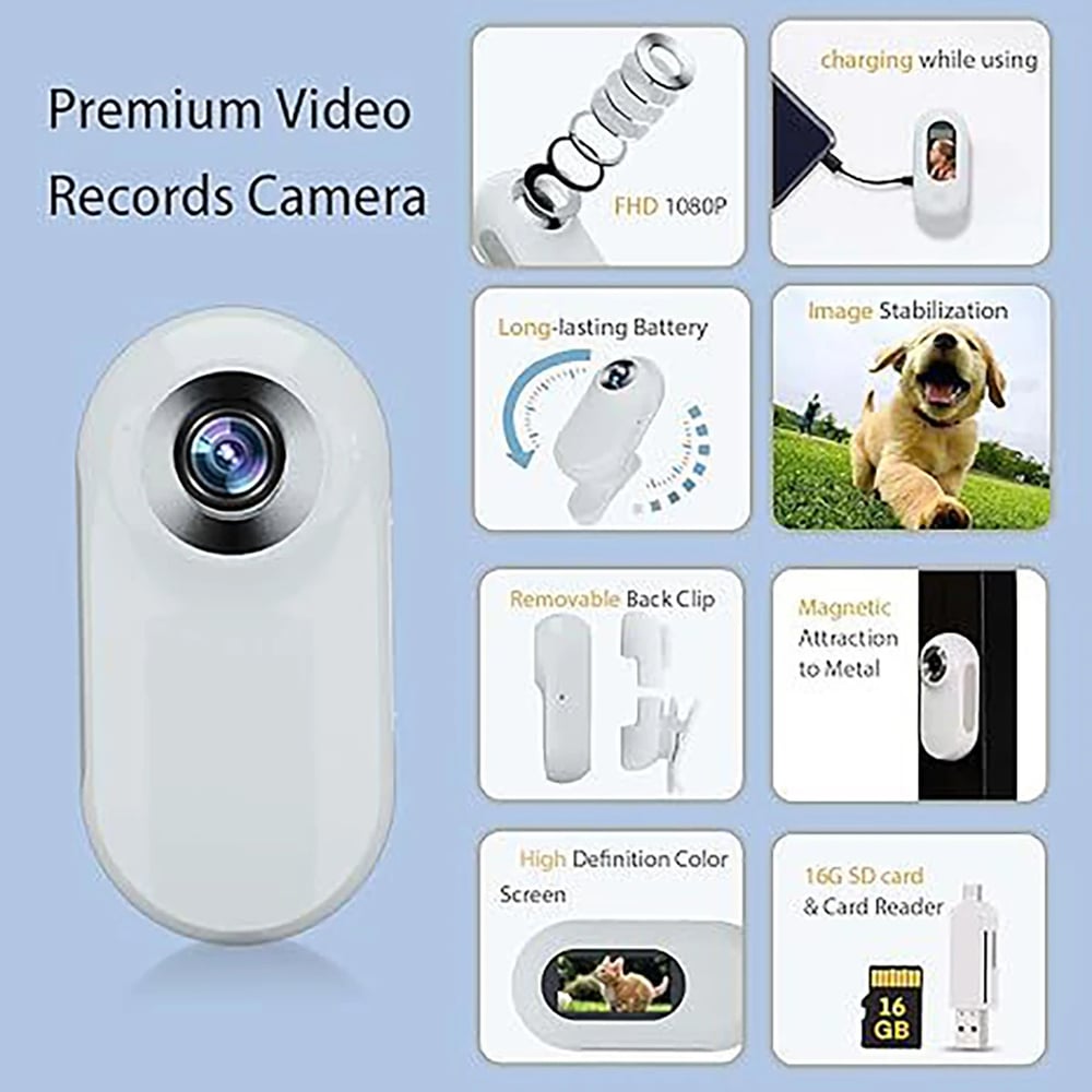 1080P Pet Collar HD Camera with Video Recording Wireless Mini Body Cam for Indoor/Outdoor