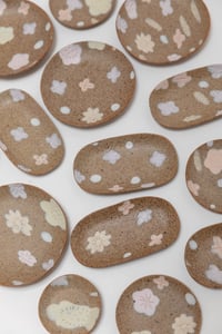 Image 3 of Small Oval Dish - Pastel Flowers on Sandy Clay