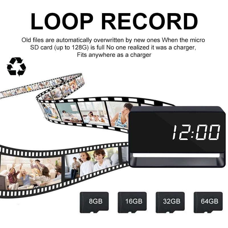 Alarm Clock Mini Camera 1080P HD WiFi IR Night Vision Motion Detection