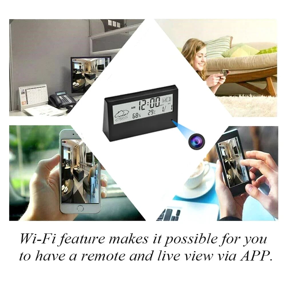 HD 1080P Wifi Alarm Clock Camera With Temperature Humidity Monitor