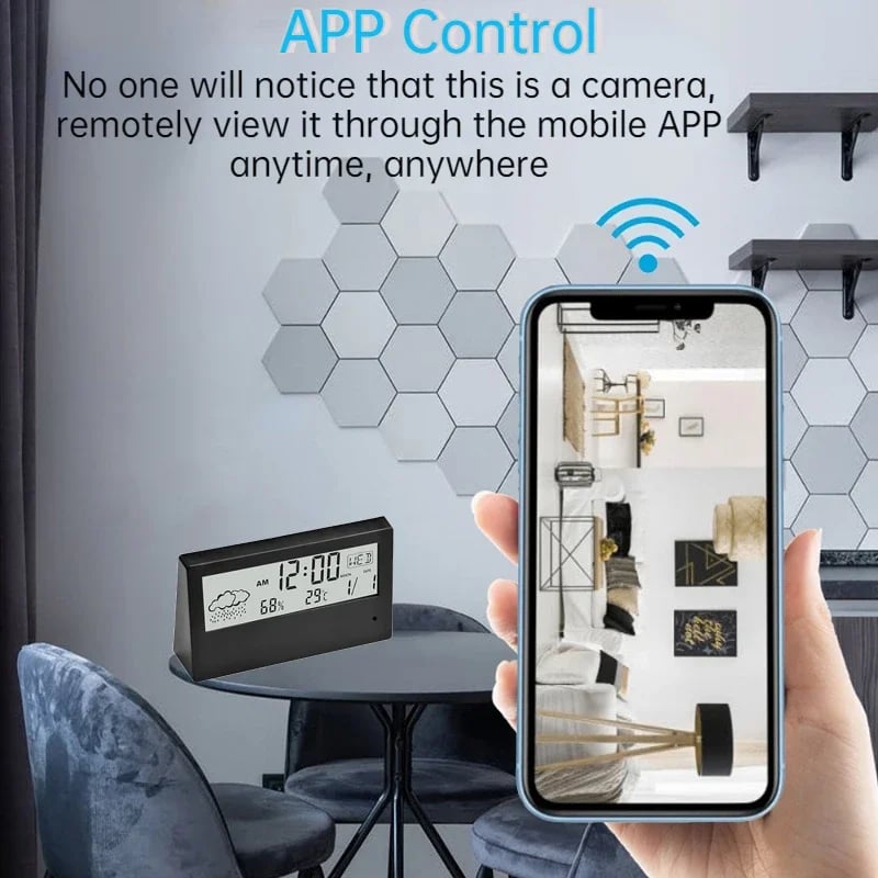 HD 1080P Wifi Alarm Clock Camera With Temperature Humidity Monitor