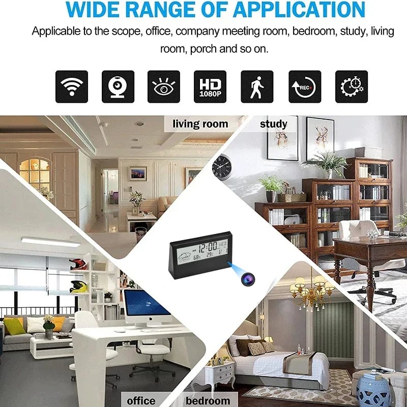 HD 1080P Wifi Alarm Clock Camera With Temperature Humidity Monitor
