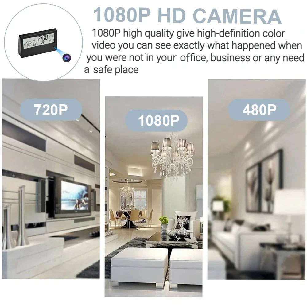 HD 1080P Wifi Alarm Clock Camera With Temperature Humidity Monitor