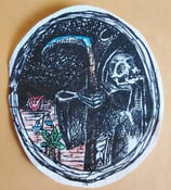 Image of vintage original unknown 1990s death reaper dark heart tattoo flash folk art 4x4