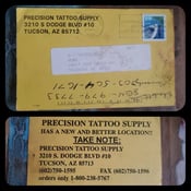 Image of original vintage tattoo card precision supply to monk tucson a1 tattooing ~3.5x6