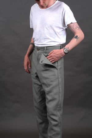 Image of PEAKY BLINDER TROUSER - Lichen linen £265.00