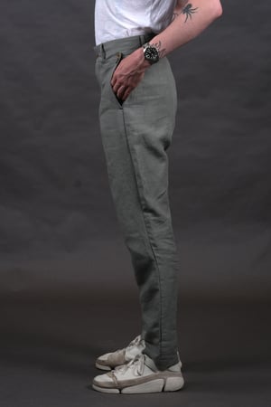 Image of PEAKY BLINDER TROUSER - Lichen linen £265.00