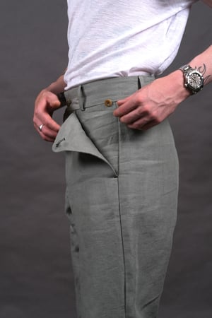 Image of PEAKY BLINDER TROUSER - Lichen linen £265.00