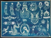 Image of giclee print 1920s Percy Waters blue print antique tattoo flash, sheet W, 18x24