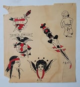 Image of original antique 1920s marine usmc dagger heart navy sailor tattoo flash PA 9x9