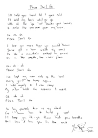 Please Don't Go Handwritten Lyric Sheet