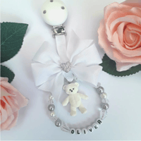 Personalised Teddy Crystal Pram Charm, New Baby gift, White Baby shower gift