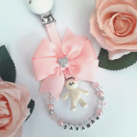 Personalised Teddy Crystal Pram Charm, New Baby gift, Pink Baby shower gift