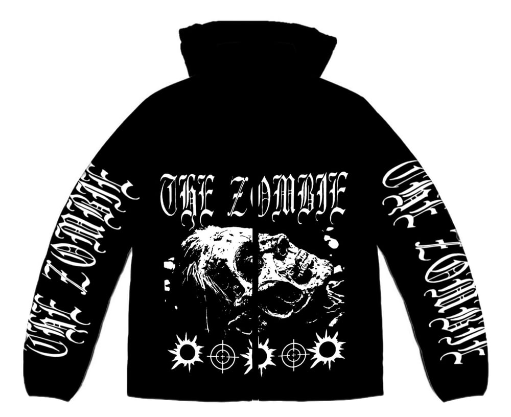 Image of THE ZOMBIE YDTHEILLEST PUFFER JACKET BLACK AND WHITE