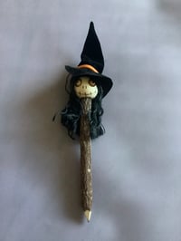 Image 2 of Spiteful Sorceress Horror Head Wooden Handcrafted Pencil Spooky Halloween Stationery 