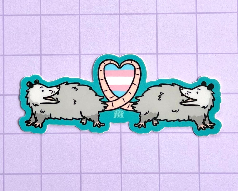 Image of Trans pride possum heart vinyl sticker