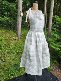 Image 1 of Linen Pinafore Apron in White & Grey Plaid