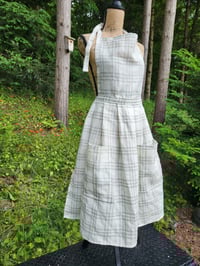Image 3 of Linen Pinafore Apron in White & Grey Plaid