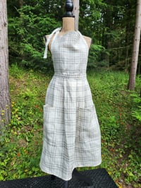 Image 5 of Linen Pinafore Apron in White & Grey Plaid