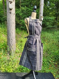 Image 1 of Heavy Cotton Pinafore Apron in Black Windowpane 