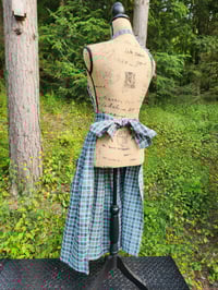 Image 4 of Cotton Long Pinafore Apron in Blue Plaid 