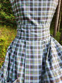 Image 2 of Cotton Long Pinafore Apron in Blue Plaid 