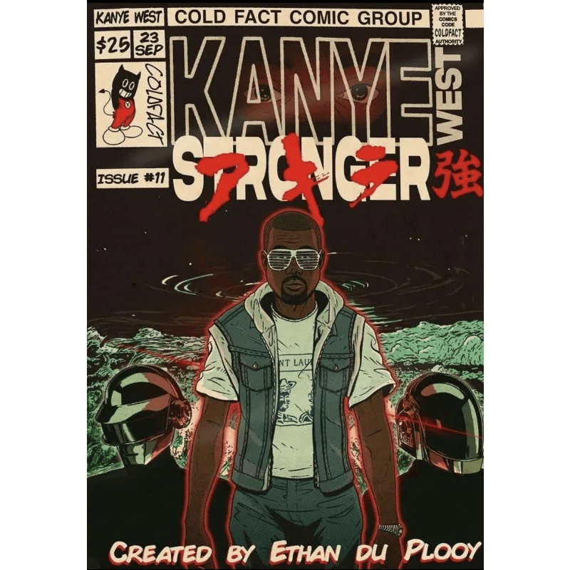 Image of Kanye West 'Stronger' Poster from Iconic Graduation Album - Comic Book Themed Artwork