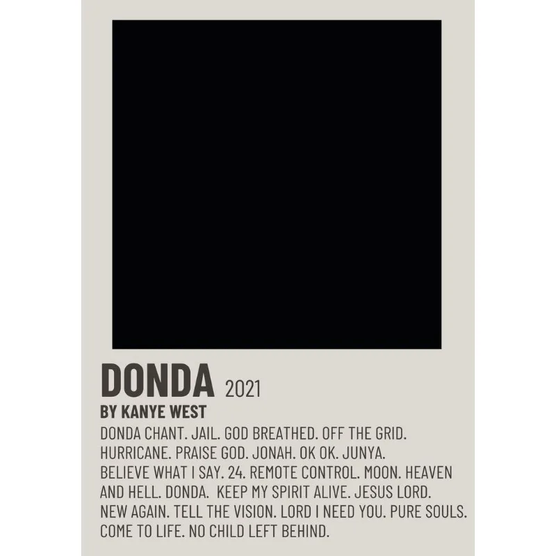 Image of Kanye West "Donda" 2021 Album Cover & Tracklist: Premium Music Art Canvas