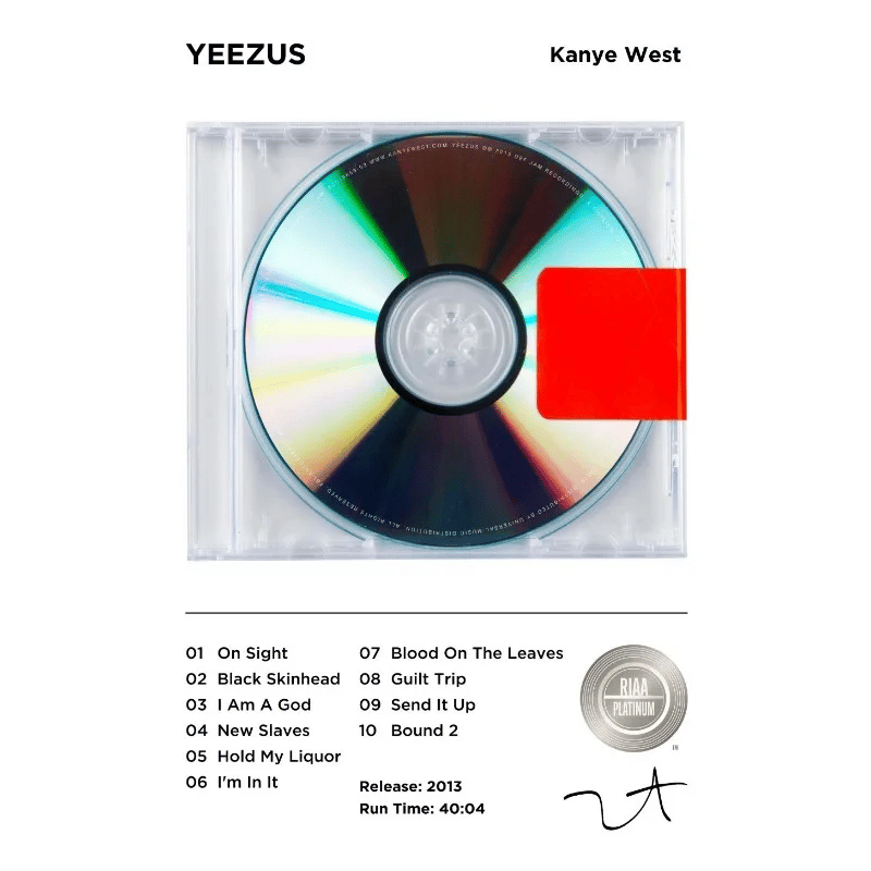 Image of Kanye West 'Yeezus' Album Poster – 2013 CD Playlist Canvas Print 