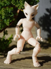 Image 2 of Miniature Shapeshifter "Fox" Ball Jointed Doll Blank Base (Light Cream, Slim Body)